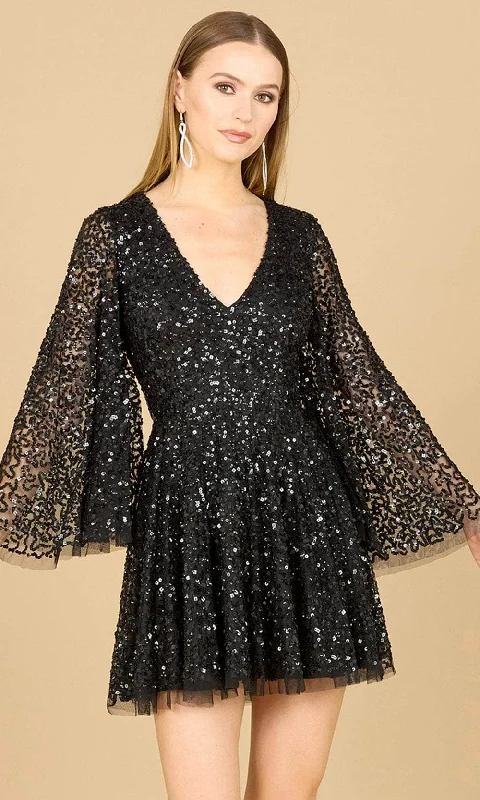 Lara Dresses 29178 - Sequin Embellished Bell Sleeve Cocktail Dress