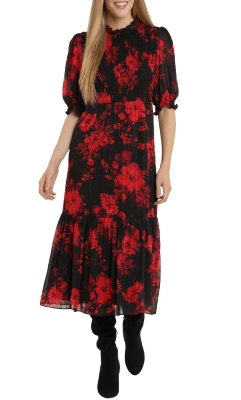 floral party dress for spring -London Times T6020M - Floral Printed Flowy Dress