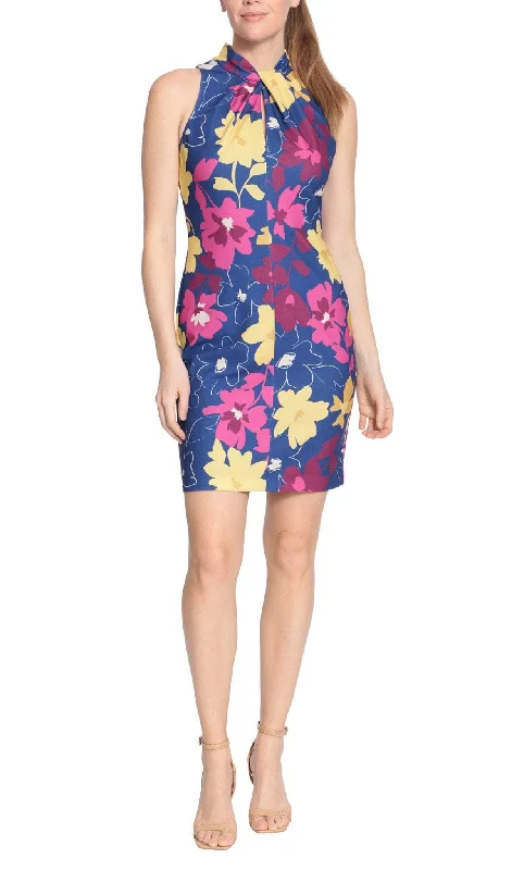 London Times T6321M - Halter Floral Printed Cocktail Dress