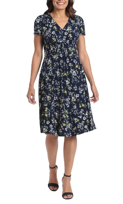 party dress with unique trim -London Times T6387M - Floral V-Neck Cocktail Dress