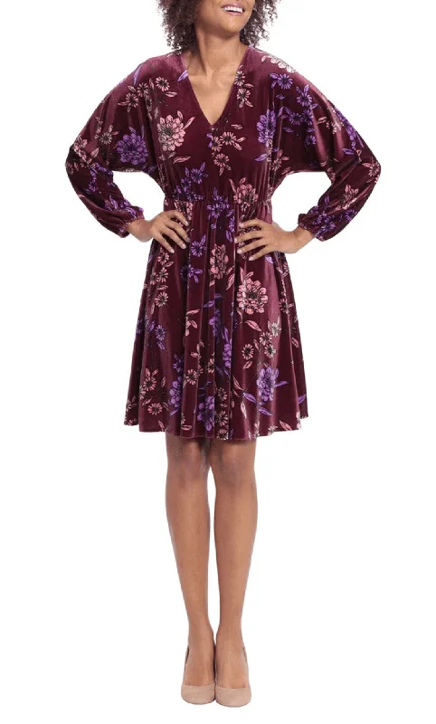 trendy party dress for style -London Times T6444M - Floral Velvet A-line Short Dress