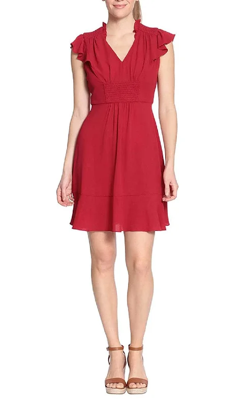 London Times T6446M - Ruffle Short Sleeve Elastic Detail Cocktail Dress