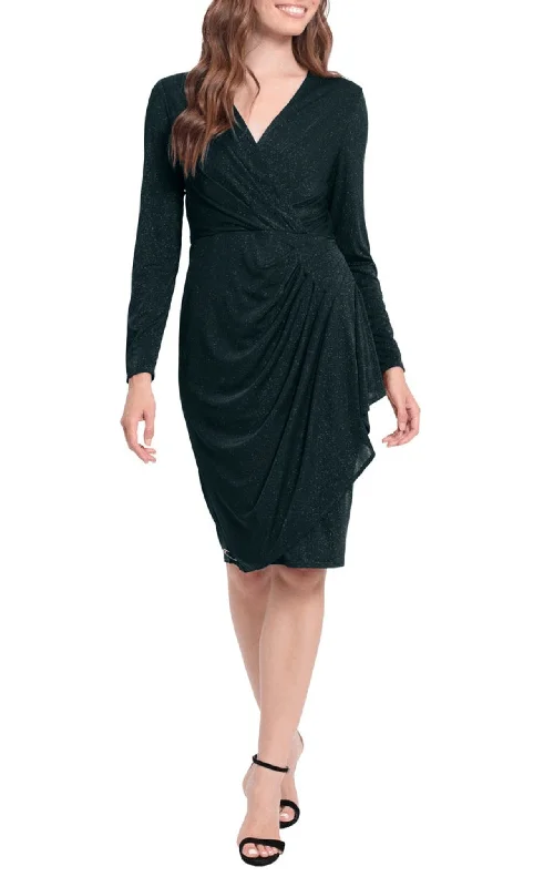 London Times T6498M - Faux Wrap Party Ruched Dress