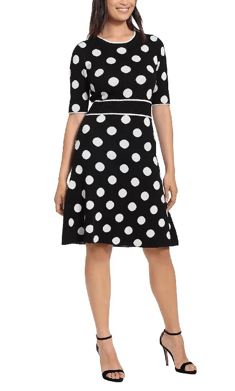 budget party dress for fall -London Times T6598M - Polka dot Half Sleeve A-line Dress