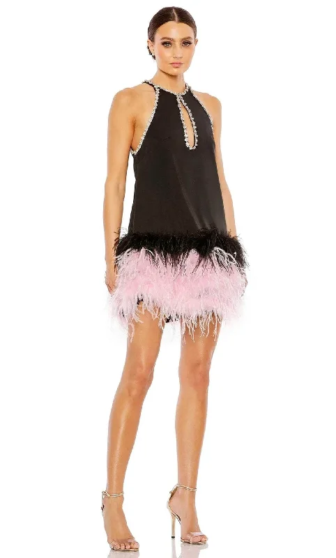 cute party dress for style -Mac Duggal 11437 - Feather-Finishes Short Beaded Dress