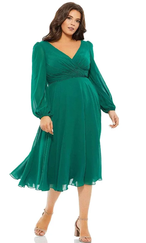 chic party dress for dates -Mac Duggal 67914 - V-Neck Long Sleeved Chiffon Dress