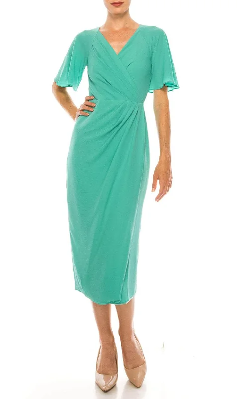 Maggy London G4077M - V-Neck Tea Length Formal Dress