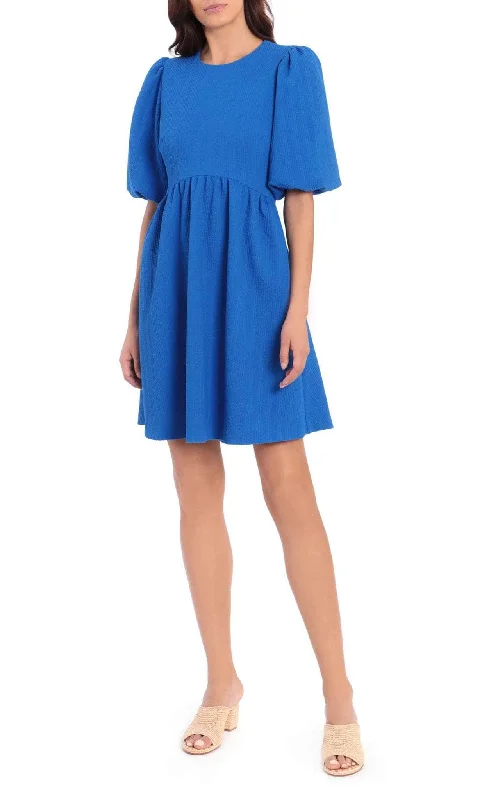 budget party dress for warmth -Maggy London G4879M - Short Puff Sleeve A-Line Dress