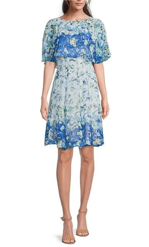 chic party dress for club -Maison Tara 30474MA - Floral Jewel Neck Cocktail Dress