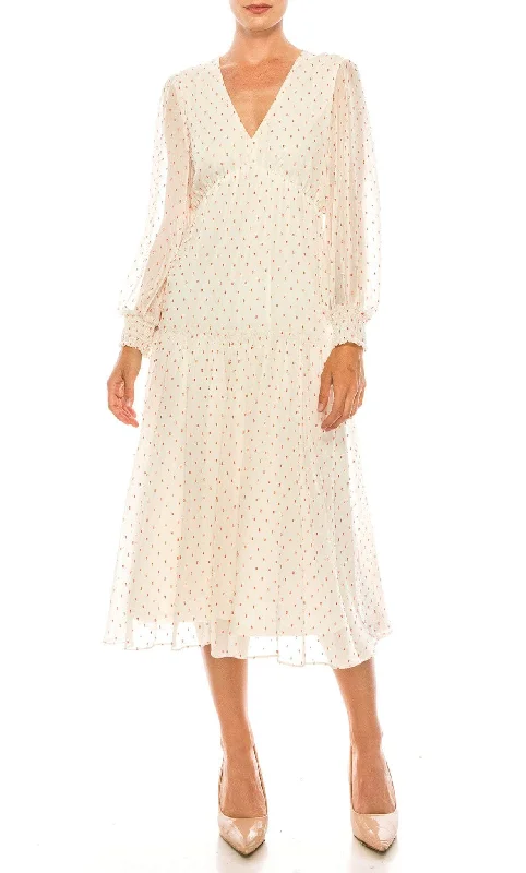 Maison Tara 58118MA - Bishop Sleeve Dot Print Cocktail Dress