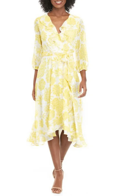 Maison Tara 58399MA - Ruffled V-Neck Floral Cocktail Dress