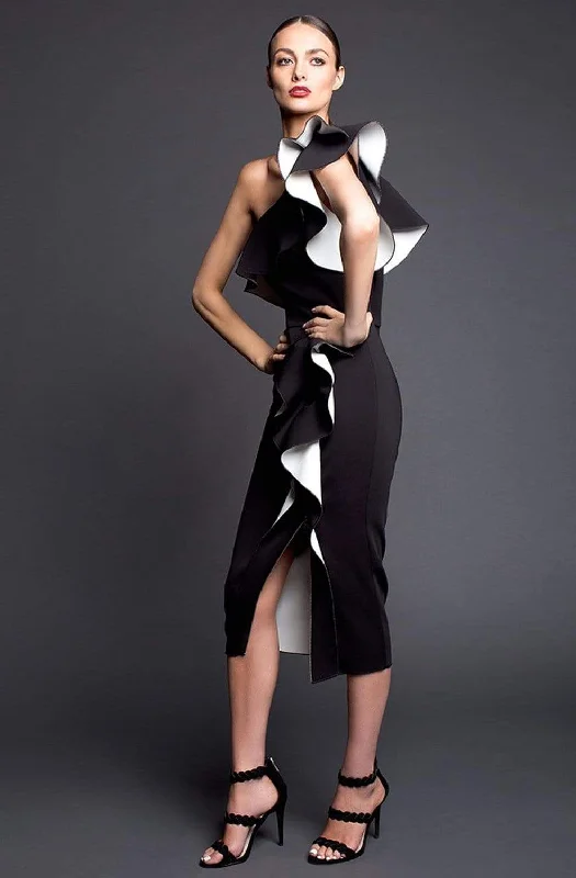 Nicole Bakti - 652 Ruffled Asymmetrical Dress with Slit