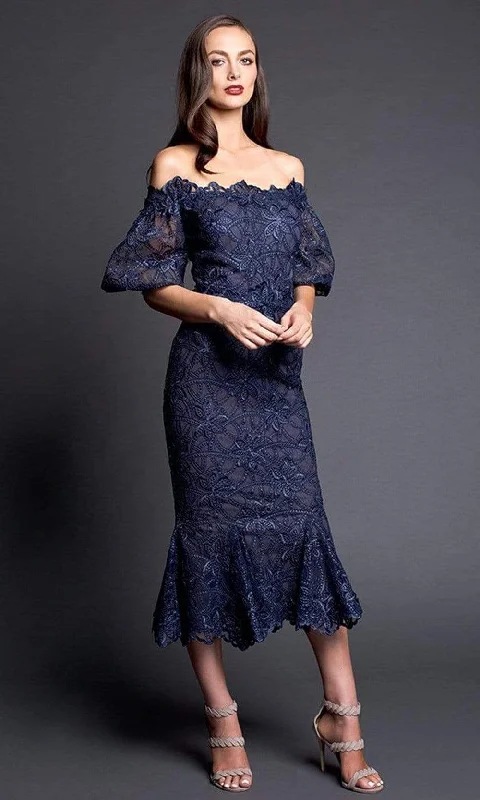 party dress with bold sleeves -Nicole Bakti - 661 Off-Shoulder Lace Applique Cocktail Dress