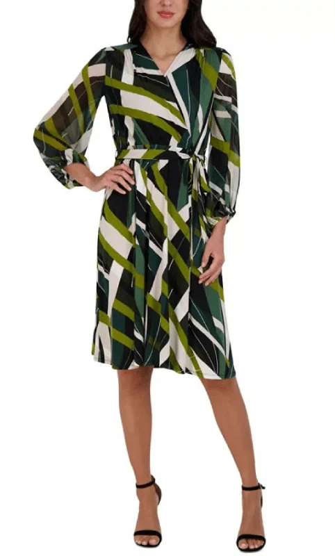 party dress with bold designs -Sandra Darren 75766 - Multi Print Long Sleeve Short Dress