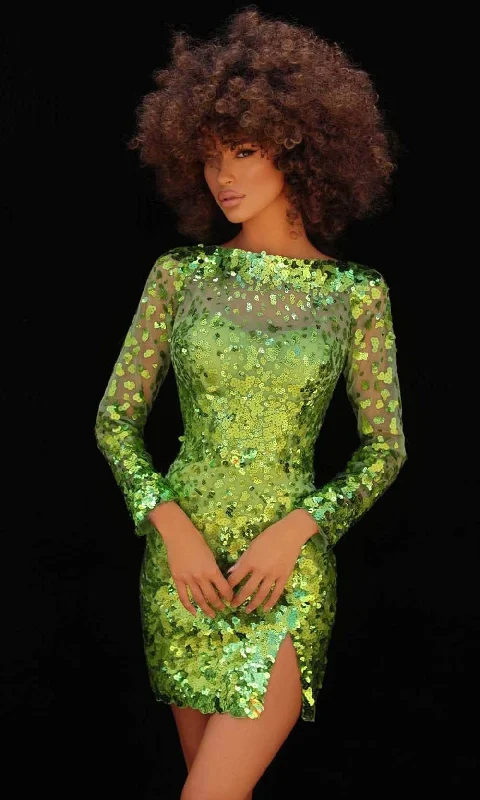 Tarik Ediz 51135 - Long Sleeve Sequin Cocktail Dress