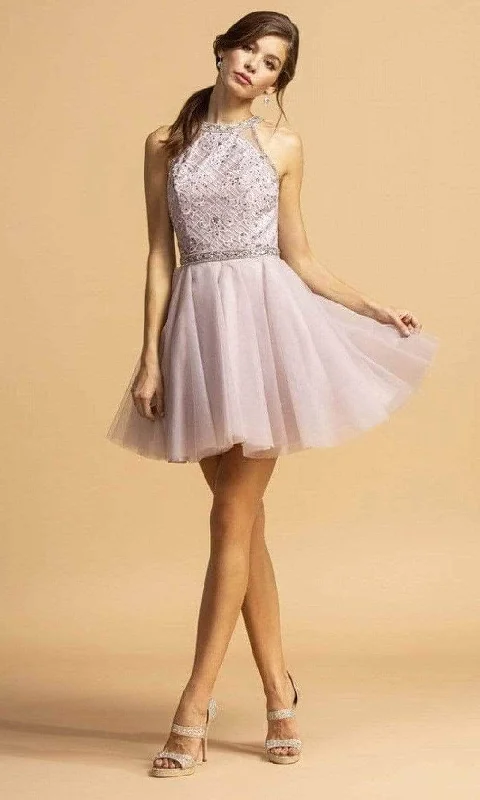 Trevi Collection - Embellished Halter Tulle Cocktail Dress S2095