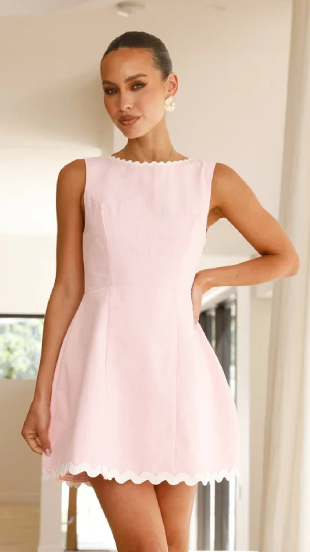 mini dresses with unique trim -Aceline Mini Dress - Pink/White