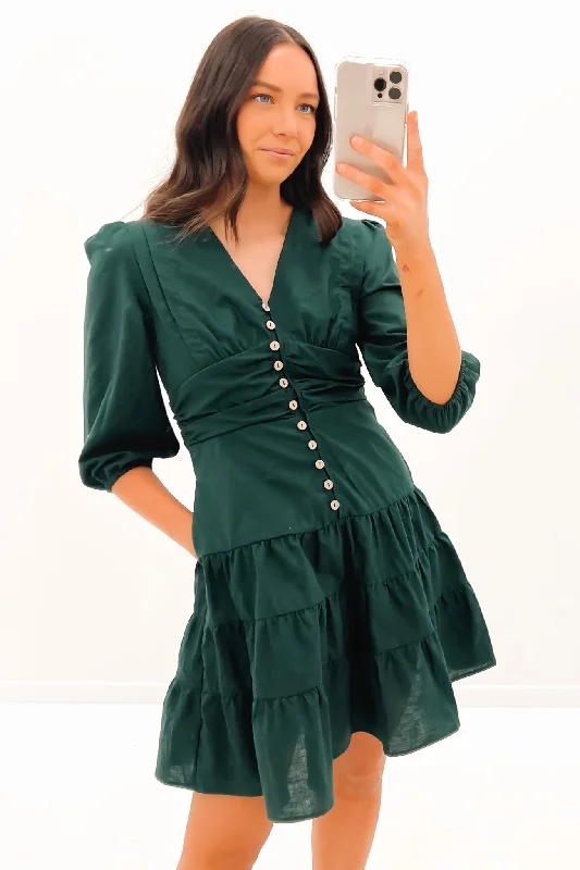 plus size mini dresses trendy -Aubra Mini Dress Emerald