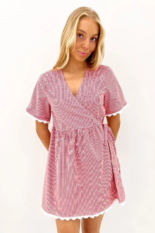 trendy mini dresses for warmth -Ava Mini Dress Red Gingham