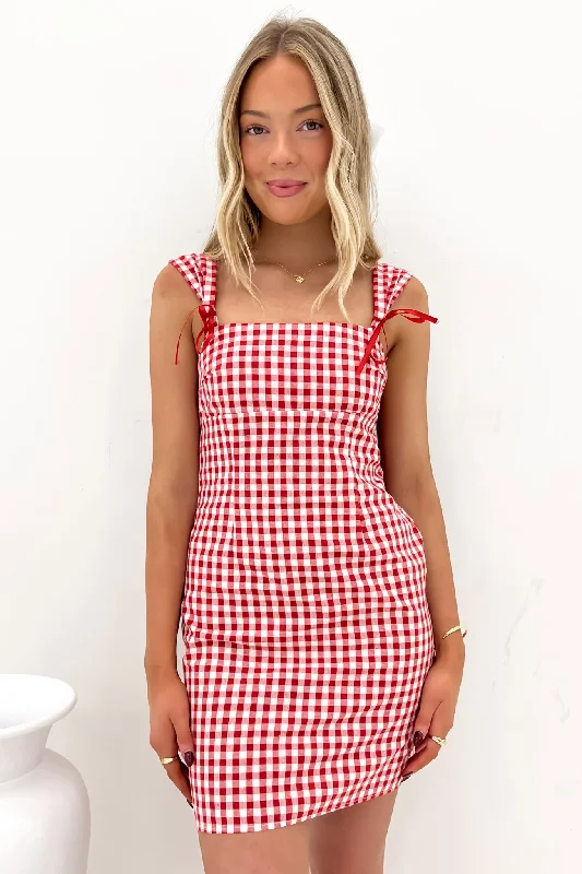 mini dresses with unique frills -Axton Mini Dress Red Gingham