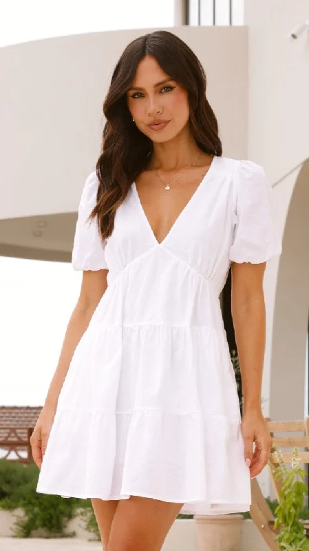 black mini dresses for style -Billie Mini Dress - White