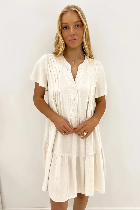 white mini dresses for dates -Blaire Mini Dress Natural