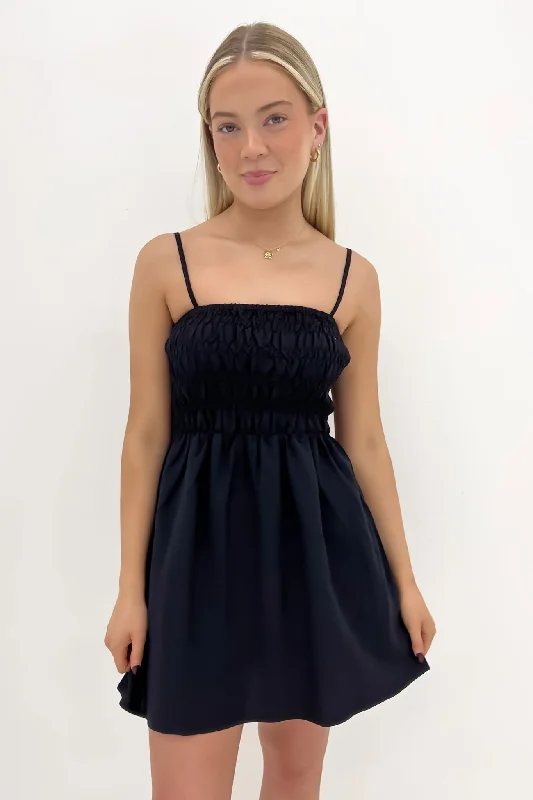 elegant mini dresses for teens -Classic Shirred Mini Dress Black