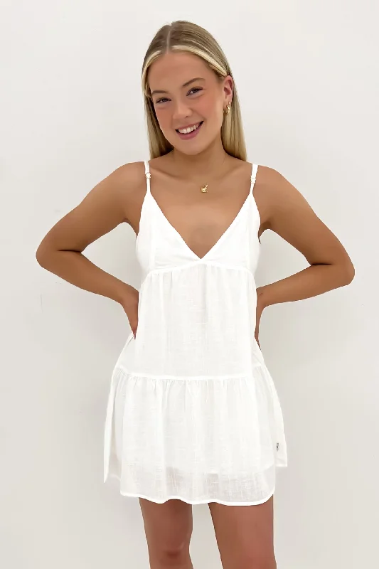 cute mini dresses for fall -Classic Tiered Mini Dress White