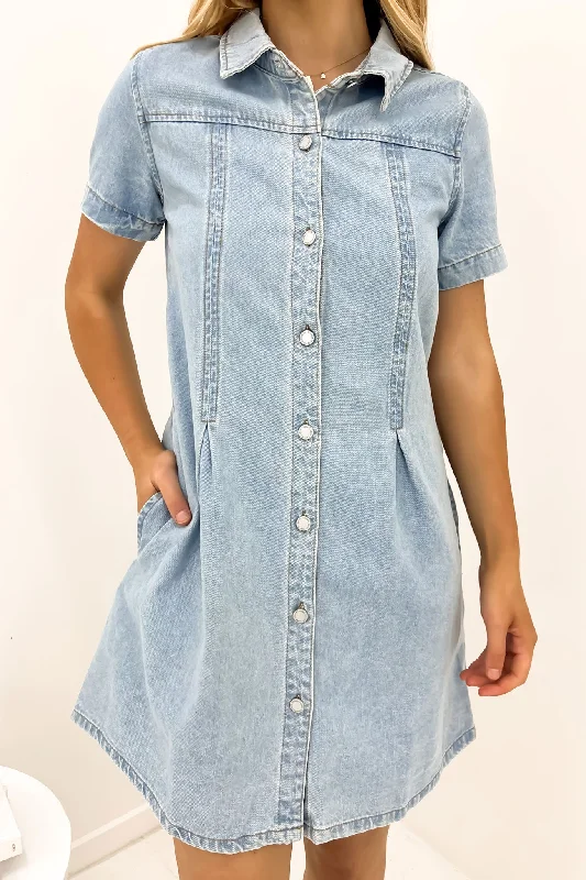 mini dresses with chic prints -Corbin Denim Mini Dress Light Blue