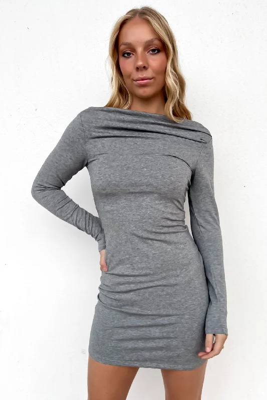 sexy mini dresses for warmth -Darcie Mini Dress Grey