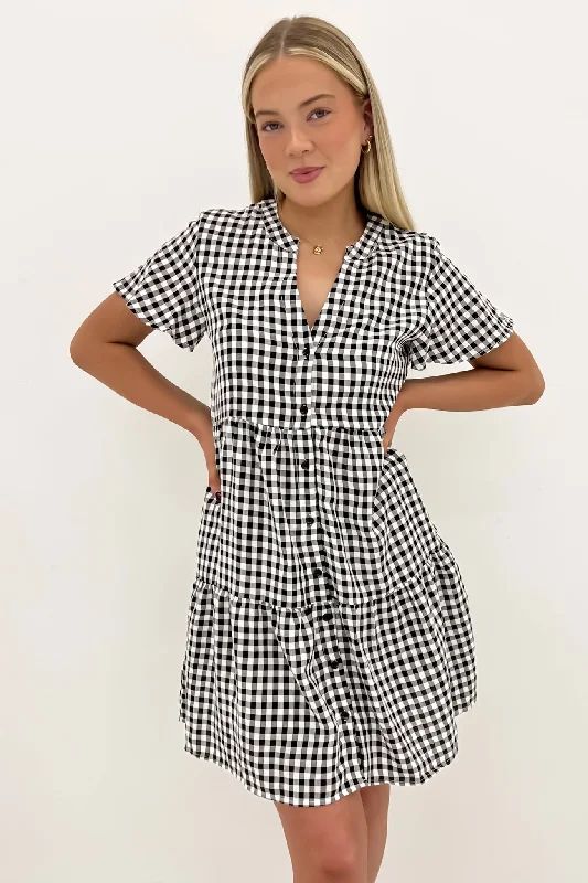 white mini dresses for teens -Elijah Mini Dress Black Gingham