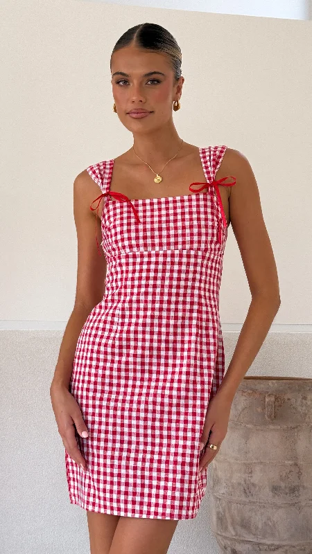 elegant mini dresses for women -Elise Ribbon Mini Dress - Red Gingham