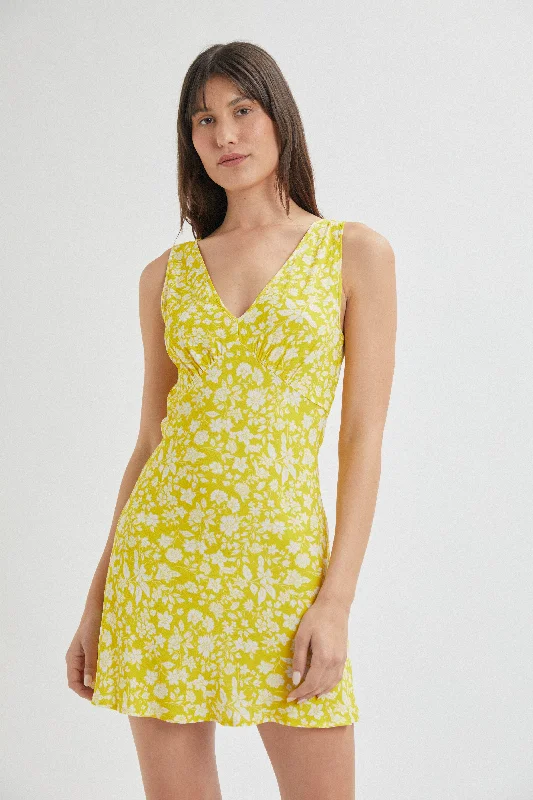 affordable mini dresses for fun -Eliza Yellow Mini Valerie Floral Mini Dress