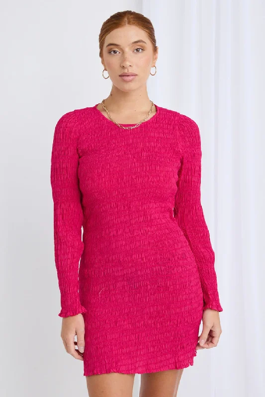 mini dresses for romantic nights -Everlasting Raspberry LS Ruched Mini Dress