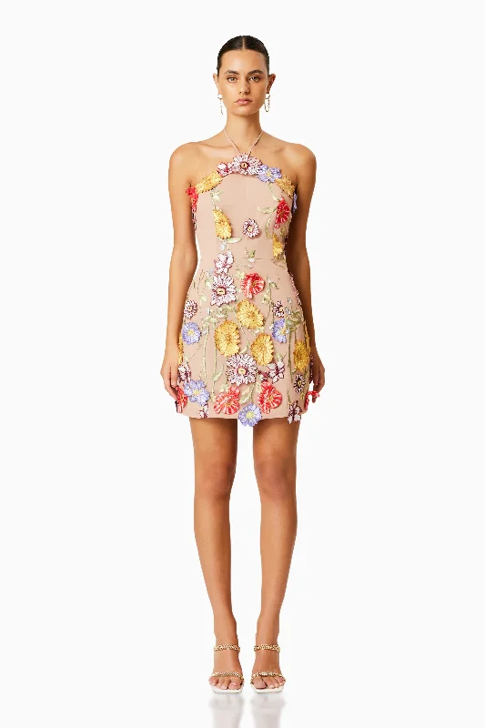 sexy mini dresses for dates -Fair Floral Halter Mini Dress In Multi