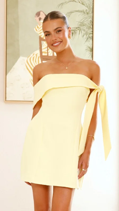 sexy mini dresses for spring -Halen Off Shoulder Mini Dress - Lemon