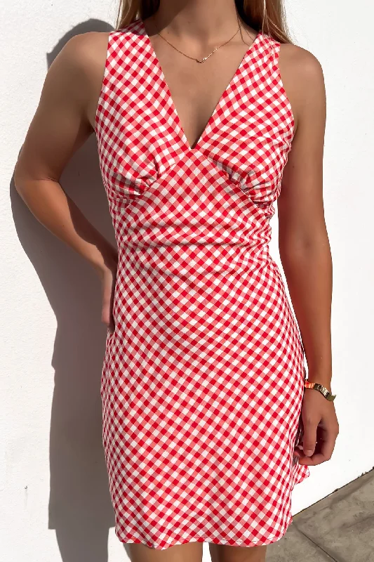 cute mini dresses for dates -Holden Mini Dress Red Gingham