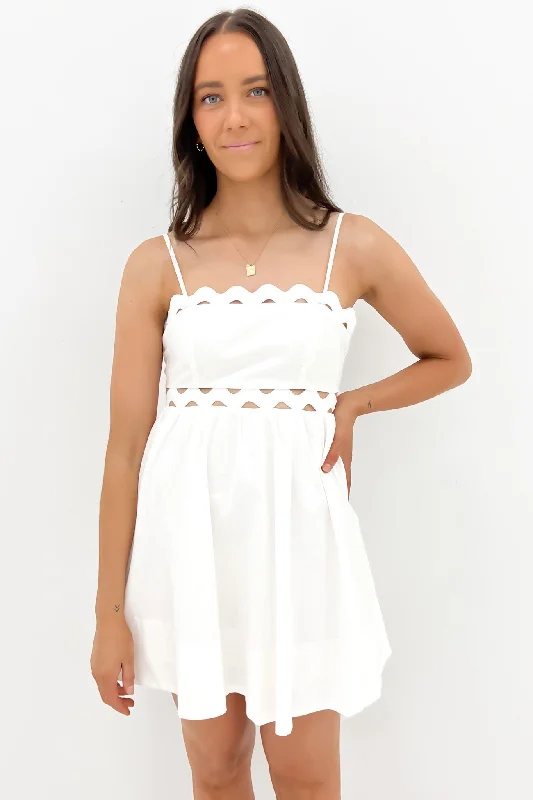 mini dresses with bold frills -Indigo Mini Dress White