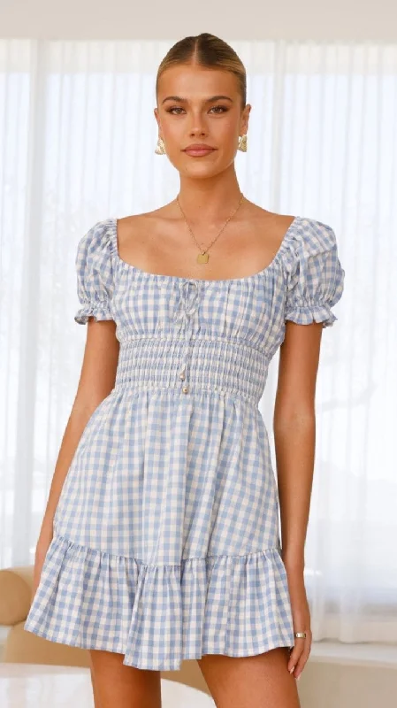 affordable mini dresses for nights -Kori Mini Dress - Blue Check