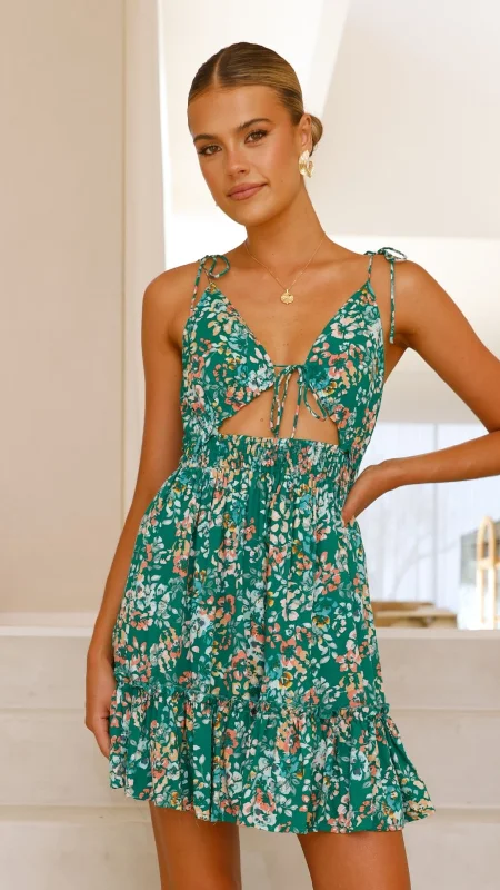 elegant mini dresses for fall -Lille Mini Dress - Green Floral