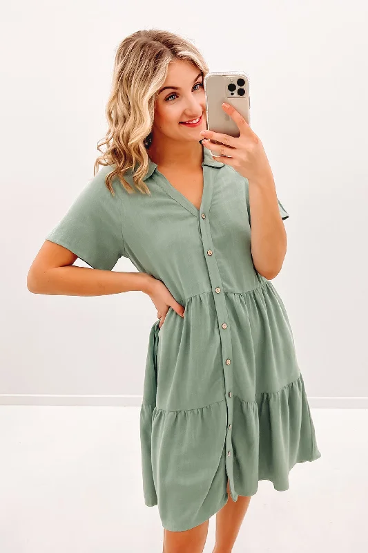 elegant mini dresses for dates -Little Paradise Mini Dress Sage