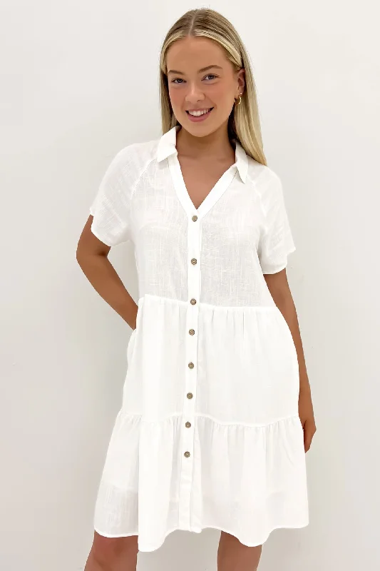 white mini dresses for warmth -Little Paradise Mini Dress White