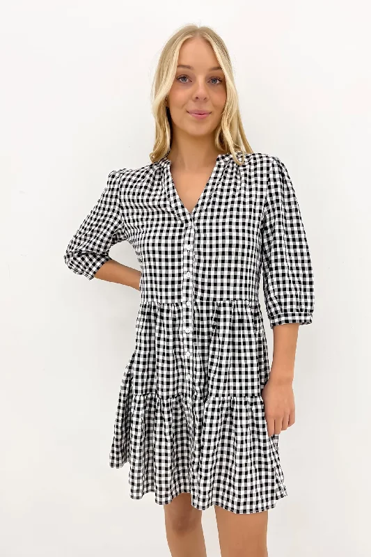 casual mini dresses for kids -Mallory Mini Dress Black Gingham