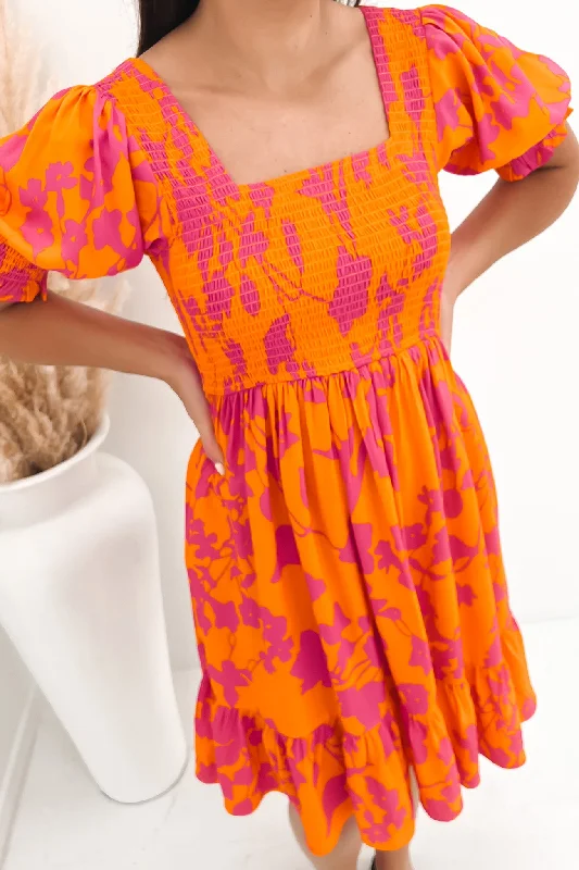 trendy mini dresses for fall -Melissa Mini Dress Orange Pink