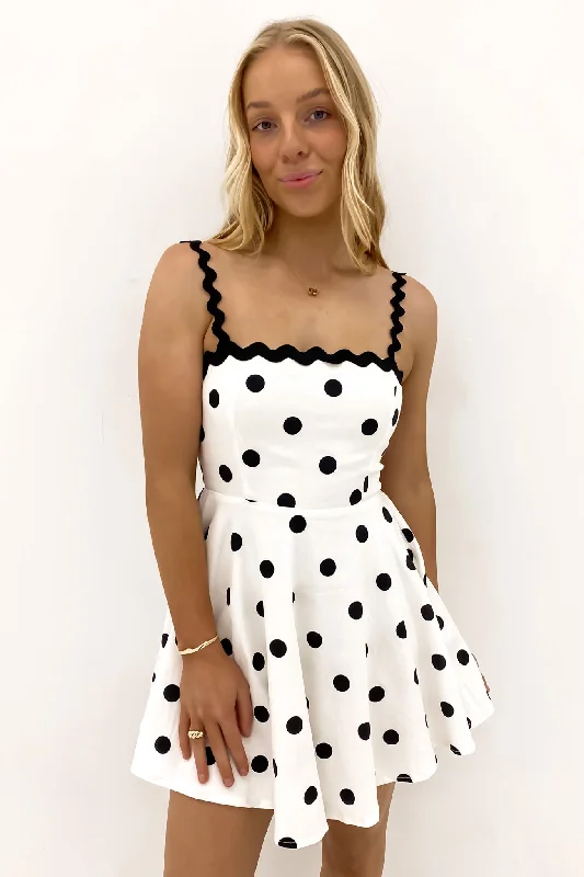 red mini dresses for dates -Moses Mini Dress White Black Polka Dot