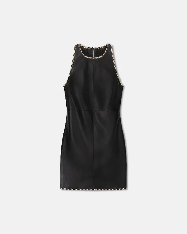 casual mini dresses for spring -Franca - Okobor™ Alt-Leather Mini Dress - Black