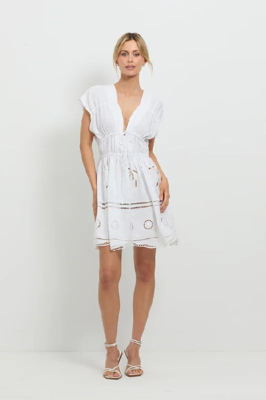 chic mini dresses for dates -Sunrise Spirit Dress White