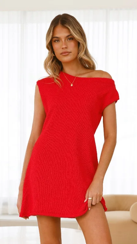 chic mini dresses for women -Robin Off Shoulder Mini Dress - Red