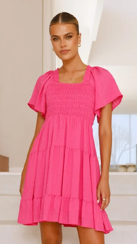 mini dresses with unique frills -Sammi Mini Dress - Hot Pink