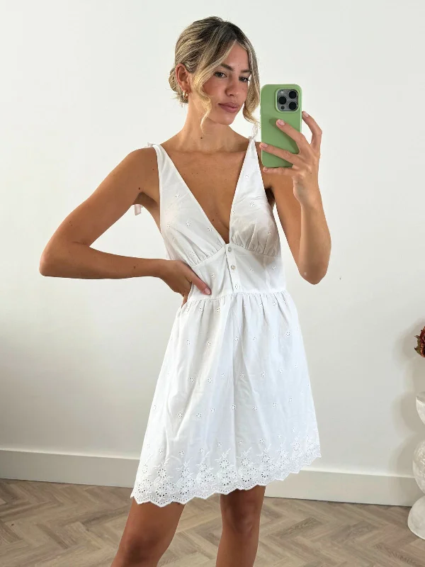 white mini dresses for dates -Sia V Neck Mini Dress in White